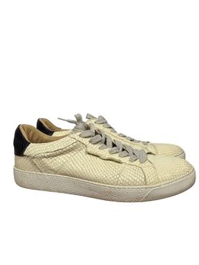 AllSaints Womens Snake‎ Print Leather Low Top Sneakers Cream Black Sz EU 39/8.5